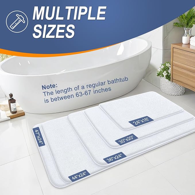 OLANLY Memory Foam Bathroom Runner Rugs 44x24, Absorbent Long Mat, White | Soft Quick Dry Bath Rugs, Non-Slip Carpet, Machine Washable Mat for Bathroom Floor, Tub and Shower, Home Decor Accessories