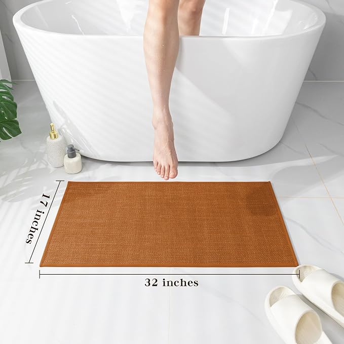Bathroom Rugs Mat 32x17, Ultra Thin Non Slip Bath Mat Quick Dry Absorbent Bath Mat for Bathroom Floor, (Orange, 32"x17")
