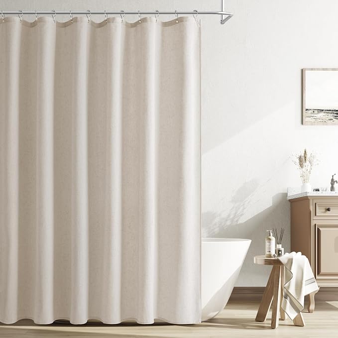 Oatmeal Linen Shower Curtain, Cloth Textured Fabric Shower Curtain Set with Hooks, Simple Elegant Modern Farmhouse Country Ultra Thick Bath Curtains for Bathroom,Water Repellent,72x84