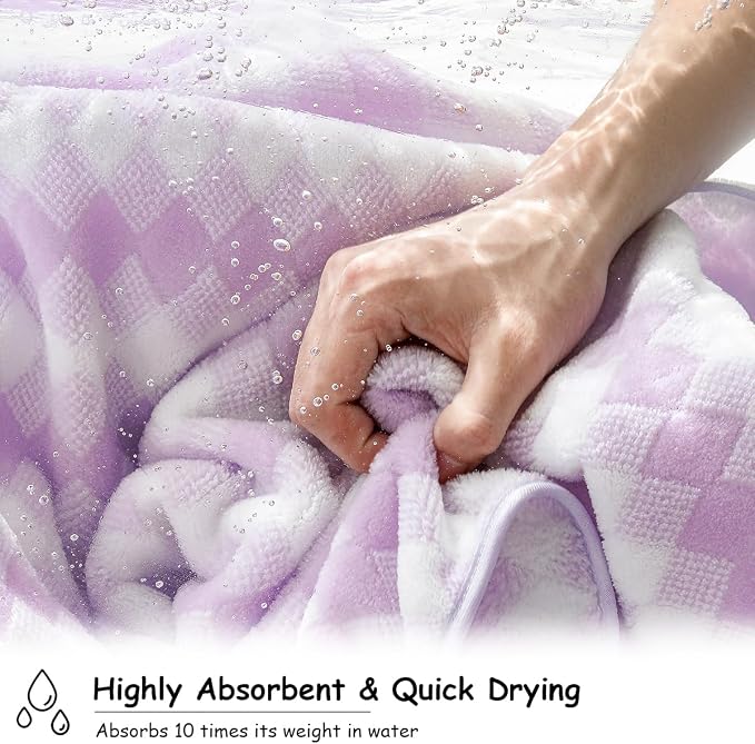 12 Pcs Light Purple Diamond Towel Set-4 Bath Towels,4 Hand Towels,4 Washcloths Soft Polyester Bath Towel with Loop Absorbent Shower Towel Quick Dry Family Towels for Bathroom Spa Gym
