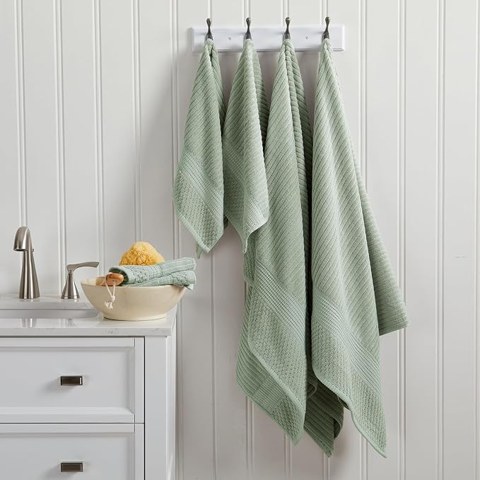 100% Cotton Bath Towel Set | 6-Piece Set | Eucalyptus | Absorbent & Quick-Dry Bathroom Towels | Textured and Durable Cotton Towels for Bathroom | OEKO-TEX | Krista Collection