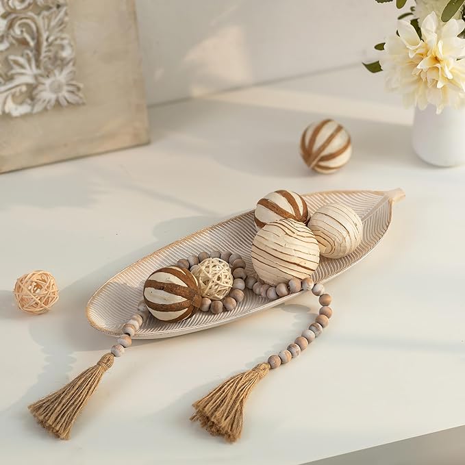 Hanobe Leaf Wooden Decorative Tray, Wood Key Bowl for Entryway Table Decor | 16" Leaf Shaped Wooden Bowl Boho Decor for Living Room Console Table