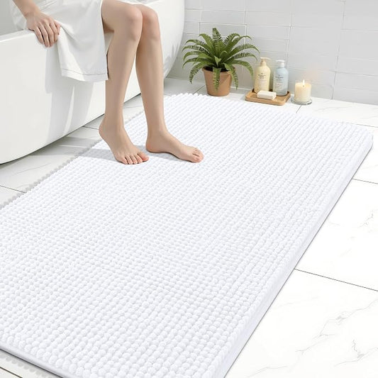Arotive Chenille Bathroom Rugs 47x32, Soft Absorbent Bath Mat, White | Rubber Backing, Machine Washable Dry Bath Mats for Bathroom Floor, Tub and Shower, Home Decor Accessories