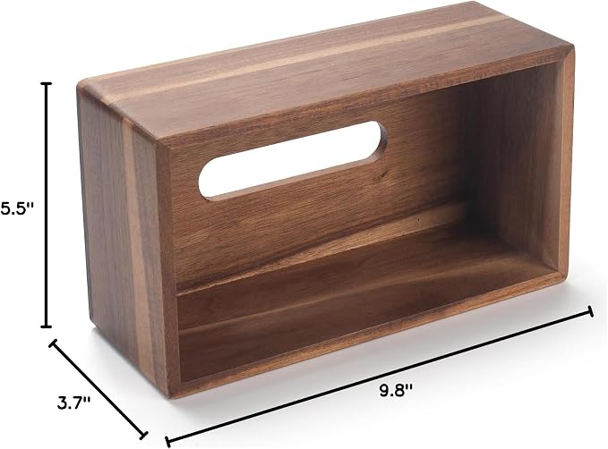 Tissue Box Cover Rectangle, Wood Tissue Box Holder, Wooden Facial Paper Holder for Bathroom, Bedroom, Dinner Table, Office (2 Pack, 9.8 x 5.5 x 3.7 inch)