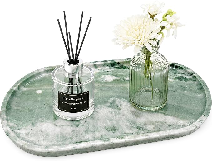 Natural Marble Tray, 12.6"x6.3" Bathroom Vanity Tray for Home Decor | Jewelry Holder Dish, Kitchen Counter Accessories for Perfume Candles Soap, Smooth and Easy to Clean, Large Catchall Tray