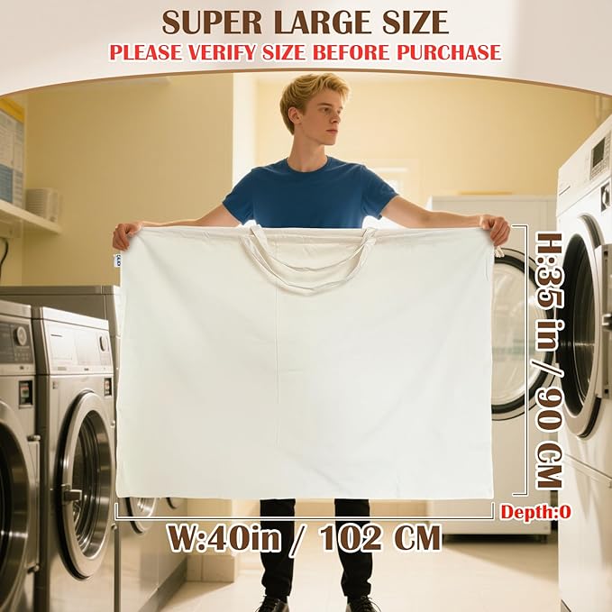 Canvas Laundry Bag Extra Large Heavy Duty Storage Bag 40"W x 35"H,XXL Beige | Thick Canvas Fabric, with Handles & Drawstring Closure, Washable Clothes Sack, 1 Pack
