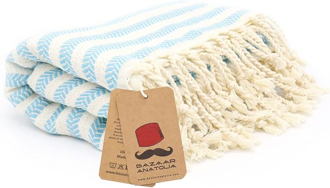 Turkish Beach Towel, 100% Cotton, 71x39 in, Arpa Turquoise