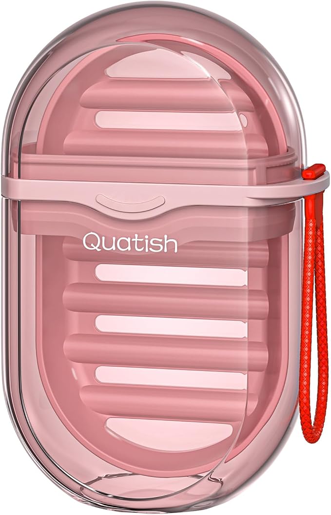 Quatish Leakproof Travel Soap Case with Lid, Shatterproof Bar Soap Holder Dish Container, Portable Travel Size Toiletries Camping Essentials for Gym, Dorm, Bathroom, Pink