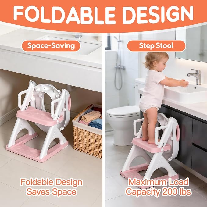 Potty Training Toilet for Toddlers, 2-in-1 Potty Training seat, Anti-Slip | SKYROKU, Fits Round & Elongated Toilets, 6 Heights, Splash Guard, Foldable, Holds 200+ lbs, Step Stool, Dishwasher Cushion