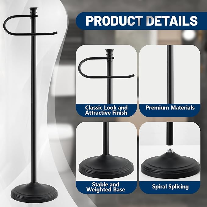 Toilet Paper Holder Free Standing,Sturdy Metal Toilet Paper Holders Stand | Stable & Rustproof Toilet Paper Stand with Heavy Base,Large Rolls Capacity Free Standing Toilet Paper Holder for Bathroom