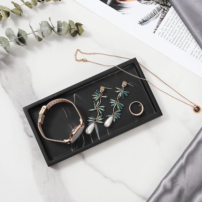 Luxspire Resin Bathroom Vanity Tray Countertop Organizer, Mini, Ink Black | 8 x 4 inch, non-slip waterproof resin, easy wipe clean, fits bath kitchen vanity, holds jewelry toiletries soap