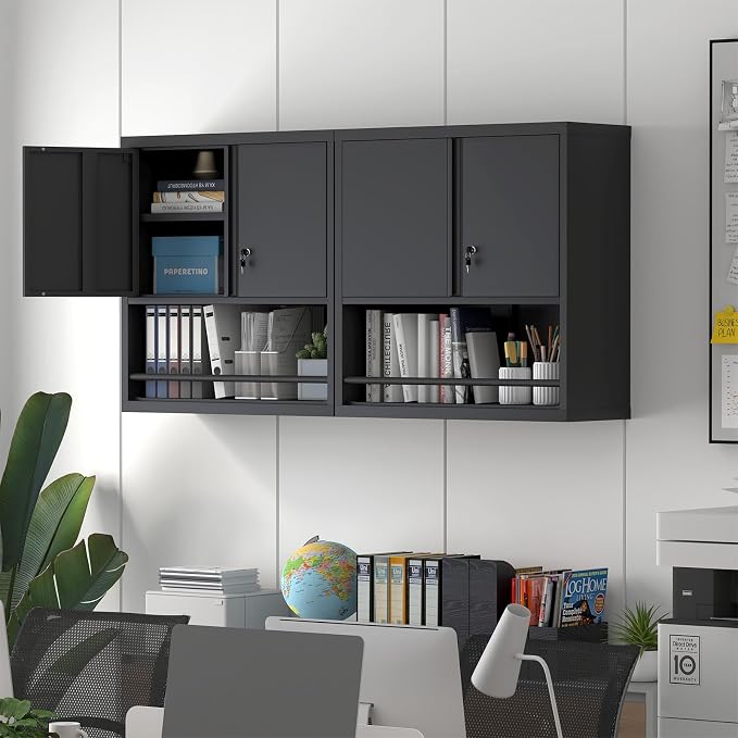 Metal Cabinet,Lockable Storage Cabinet with Doors,Metal Garage Wall Cabinet with Adjustable Shelf,Locking Cabinet for Home Office,Garage,Shop,Black