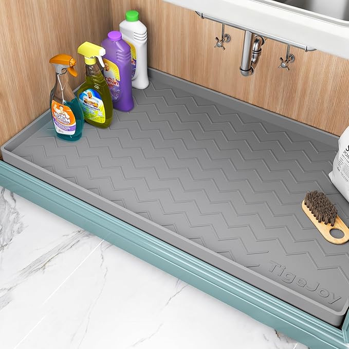 TigeJoy Under Sink Mats for Kitchen Waterproof 34" x 22", Cabinet Liner | Leak-Proof Silicone Mat Sink Protector, Kitchen Essentials Organizer and Storage,Boot or Shoe Tray, Pet Feeding Mat
