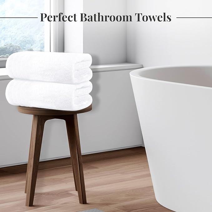 8 Piece Towel Set, 2 XL Bath, 2 Hand, 4 Washcloth, White | 100% Cotton, Lighter Weight, Quicker to Dry, Super Absorbent, Perfect for Bathroom