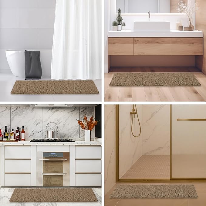 Bathroom Runner Rug 47 x 17 Inch – Long Bath Mat | Absorbent and Washable Thick Chenille Bath Rug Non-Slip Runner Rug for Bathroom, Shower, Sink(Taupe)