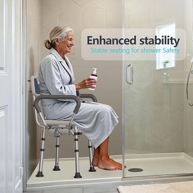 Shower Chair for Inside Shower U-Shape Seat,Shower Chair with Arms and Back | FSA or HSA,Heavy Duty Shower Chair for Elderly and Disabled,Bath Chairs for Seniors,Adjustable Height,Easy Assembly