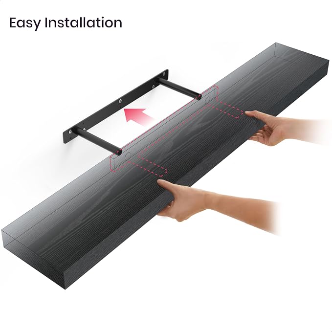 Ballucci Floating Shelf, 36" Wood Wall Shelf with Invisible Brackets for Bathroom, Living Room, Bedroom, Kitchen, Nursery, 8" Deep, Black