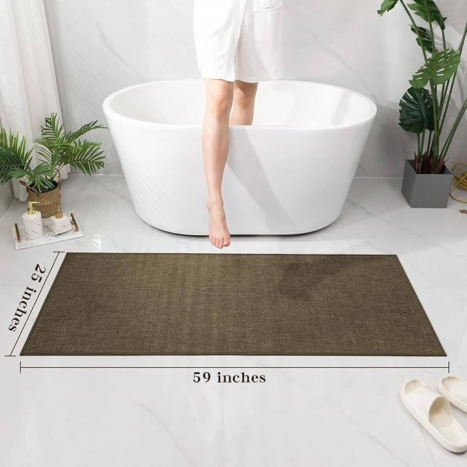 Bathroom Rugs Mat 59x24, Ultra Thin Non Slip Bath Mat Large Quick Dry Absorbent Bath Mat for Bathroom Floor, (Brown, 59"x24")