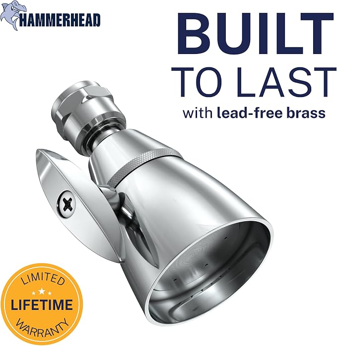 HammerHead Showers® Solid Metal 2 Inch High Pressure Shower Heads - CHROME – California Compliant 1.75 GPM Low Flow Rate - High Flow Shower Head with ADJUSTABLE SPRAY PATTERN - Fixed Shower Head