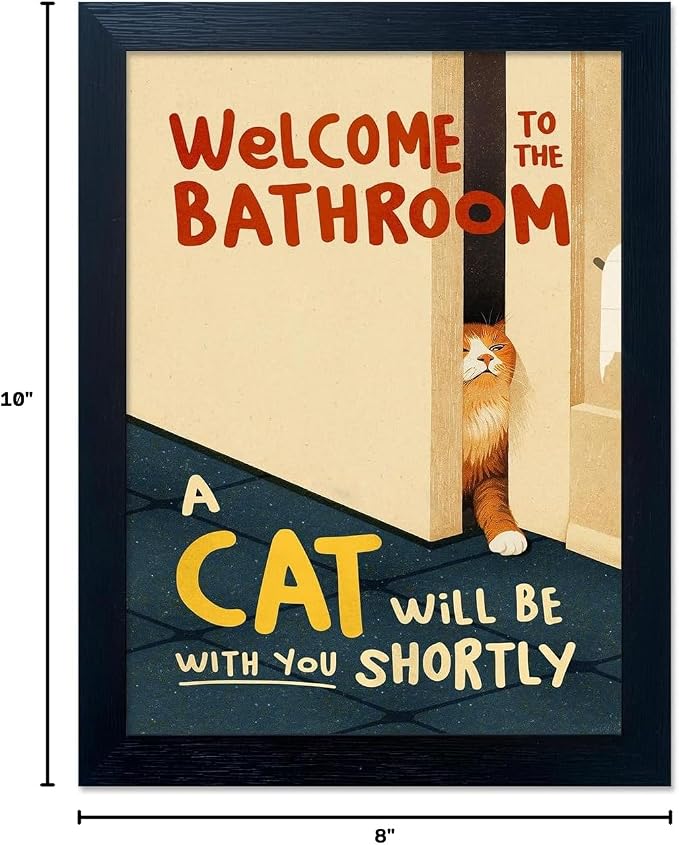 Framed Funny Bathroom Wall Art Welcome to the Bathroom Painting Artworks for Wall A cat Will be With You Shortly Cat Lover Canvas Print Poster Modern Home Decor