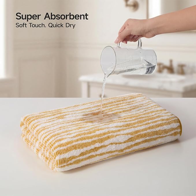 REDKISS 2 Pack Yellow Bath Towels Set, 100% Cotton Double-Sided Design | Ultra Soft, Super Absorbent, Quick Dry Bathroom Towels for Bathroom, Gym, Spa, Pool, Hotel & Family Use, 29 x 59 Inches