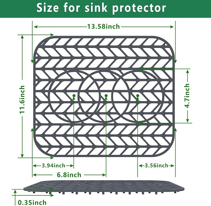 GUUKIN Sink Protectors for Kitchen sink, 13 5/8" x 11 5/8" Folding Non-slip Silicone Mat Grid for Bottom of Farmhouse Stainless Steel Porcelain Sink with 3 Reserved Holes
