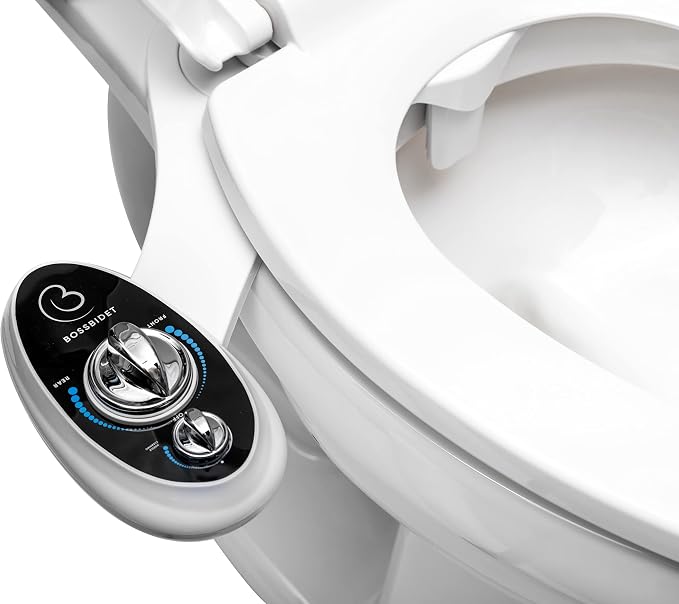 BossBidet, Luxury Bidet Toilet Seat Accessory - Water Sprayer Attachment to Clean Your Rear End. For Men, Women, Children - Non-Electric, Dual Nozzles, Aesthetic Design - Home & Bathroom Accessories