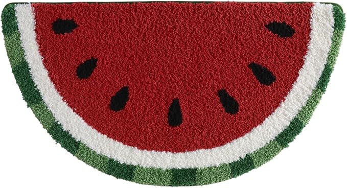 DEXI Cute Watermelon Bath Mat, Half Round Fruit Bathroom Rugs 43x24 | Soft and Absorbent Microfiber, Non Slip, Machine Washable Bathmat for Shower Floor, Bedroom, Kids Room, Home Decor