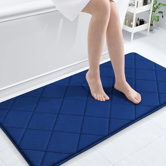 OLANLY Memory Foam Bath Mat 44x24, Ultra Soft and Absorbent Bathroom Rugs | Navy, Quick Dry, Machine Washable Shower Bath Rugs, Comfortable Bath Carpet for Bathroom Floor, Tub and Shower