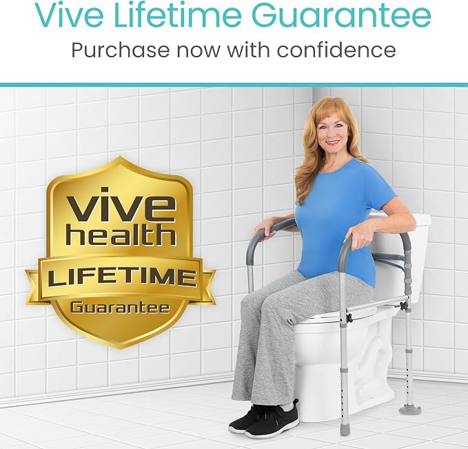 Vive Toilet Safety Rail - Medical Chair for Handicapped & Seniors - Folding | Bathroom Frame w/Handles, Arms for Elderly, Disabled - Standalone Grab Bar - Seat Assistance Support Stand Up Assist
