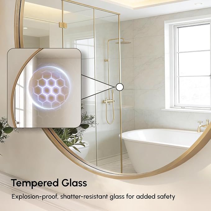 30 Inch Gold Round Bathroom Mirror for Over Sink | Circle Mirror with Metal Frame, Wall Mirror for Vanity, Entryway, Living Room, Hallway and Bedroom Decor