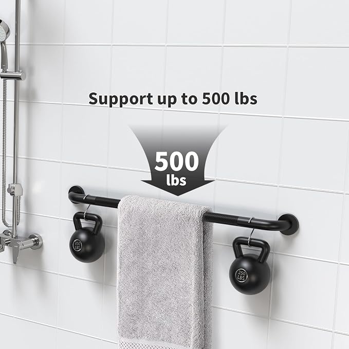 ZUEXT 2 Pack 42 Inch Extra Long Matte Black Anti Slip Shower Grab Bar | Stainless Steel Bathroom Safety Assist Handle, Heavy Duty Wall Mounted, Balance Support Rail for Seniors Handicap, 1.25" Dia
