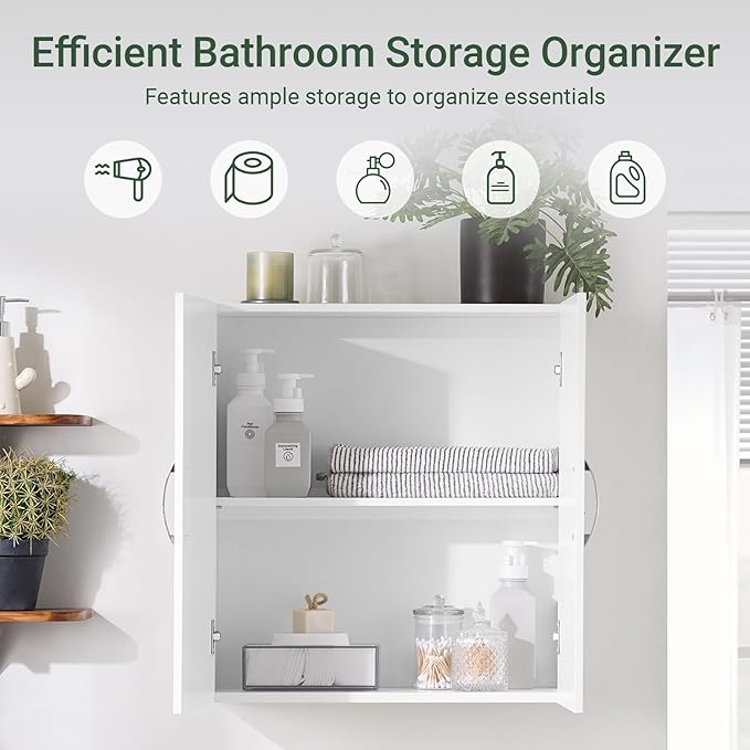 SoBuy Multifunctional Wall Mount Storage Cabinet, Wall Size, White | Wall Mount Over-Toilet Medicine Cabinet With Shelf, Multi-Purpose Storage For Kitchen Bathroom Laundry