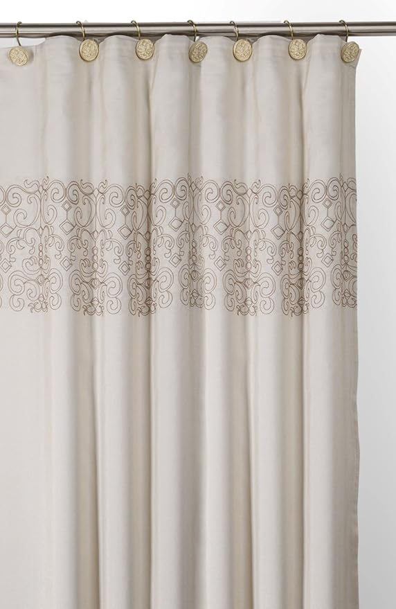 Creative Scents Shannon Shower Curtain Hooks Decorative | Set of 12 | Beige with Gold Shower Curtain Rings