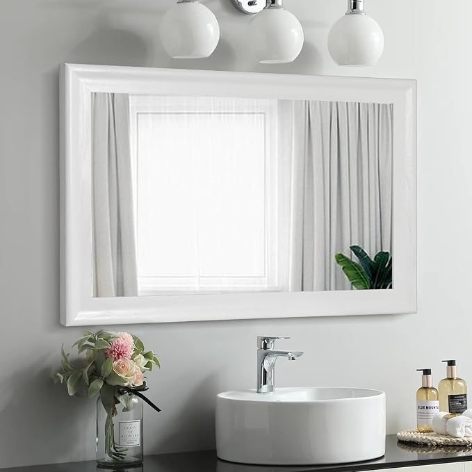 Tanmicoshomy White Framed Bathroom Mirror 20x30 Inch for Wall | 3mm Tempered Glass,Rectangle Mirrors for Over Sink,Living Room,Hallway Decor
