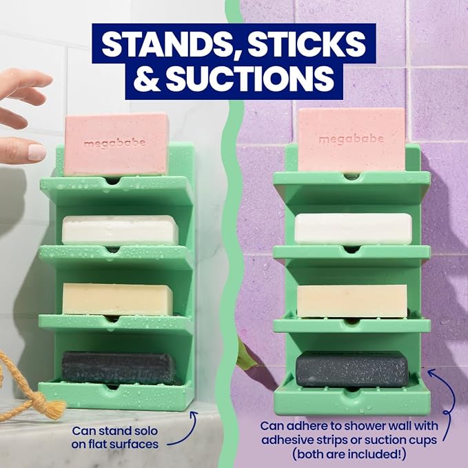 Megababe 4-Tier Bar Soap Tower | Holds 4 Bars | Suctions or Sticks | Self-Draining
