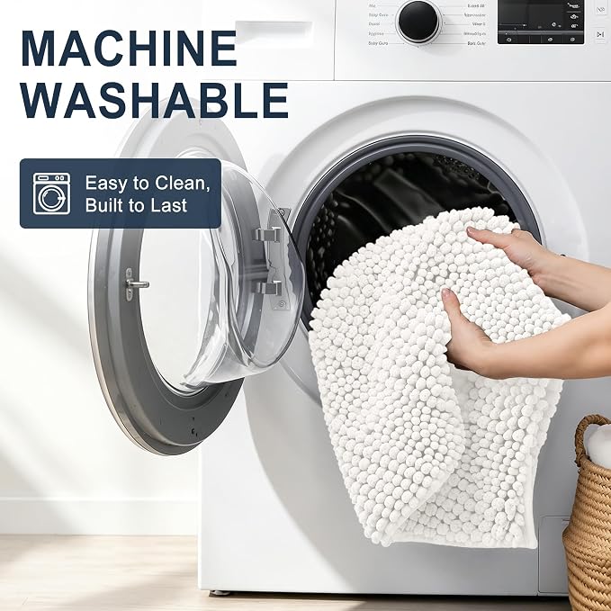 Smiry Thick Chenille Bathroom Runner Rugs 59x20, Absorbent Bath Mat, Ivory | Quick‑Dry & Machine Washable, Non‑Slip Bath Carpet, Soft Striped Bath Rugs for Tub & Shower, Modern Home Decor Accessories