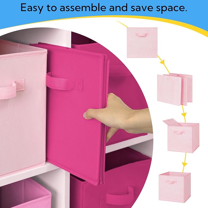 Cupic Cupid 6-Pack 11x11 Storage Cubes, Fabric Cube Bins, Pink Gradient | Foldable, Reinforced Front Handle, Holds Clothes, Toys, Daily Essentials and More, Fits Shelves, Nursery, Playroom