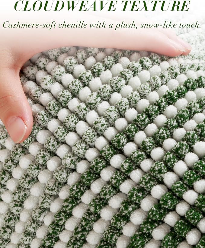 Chenille Bathroom Rugs, 21 x 60 Inches Non Slip Absorbent Bath Mat, Soft Shaggy Shower Bath Floor Mats for Bathroom, Machine Washable(Hunter Green)