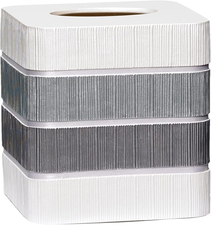 Modern Line Stylish Tissue Box Holder - Modern Classic Luxury Decor with Western Design - Square Tissue Cover for Bathroom, by Zahari Home