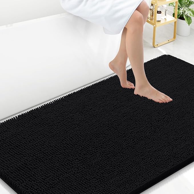 Arotive Bathroom Rugs 59x35, Soft Absorbent Shaggy Chenille Bath Rugs | Black, Machine Washable Rubber Backing Bath Mats for Bathroom Floor Tub and Shower Home Decor Accessories