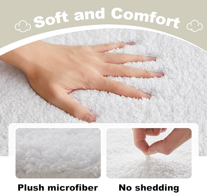 TYUU White Bathroom Rugs, Ultra Soft Bath Rugs Non Slip Washable, Super Absorbent Quick Dry Small Bath Mat with Rubber Backing for Bathroom Floor, Shower, or Sink, White 16" x 24"
