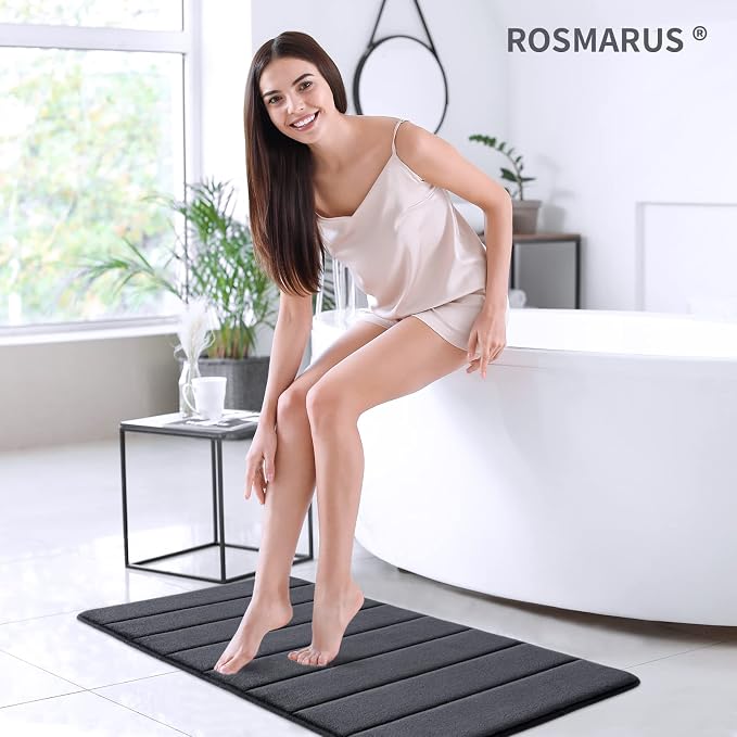 ROSMARUS Memory Foam Bath Mat, 20''x32'', Charcoal Gray | Water Absorbent, Ultra Soft, Non Slip, Thick Foam, Bathroom Rugs for Floor & Tub, Machine Washable Care