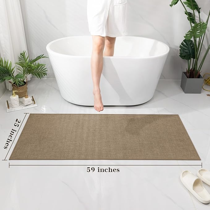 Bathroom Rugs Mat 59x25, Ultra Thin Non Slip Bath Mat Large Quick Dry Absorbent Bath Mat for Bathroom Floor, (Dark Beige, 59"x25")
