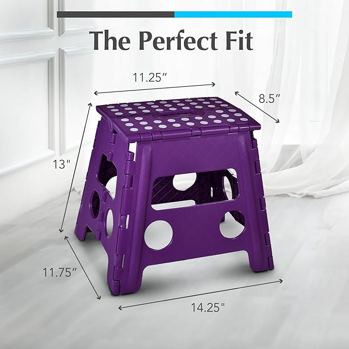 Handy Laundry Folding Step Stool 13 Inch, Purple, Non-Slip Holds 300 lbs | 13 Inch, Purple, Foldable Collapsible Step Stool, Non-Slip, Holds 300 lbs, Kitchen Bathroom Bedroom, Adults