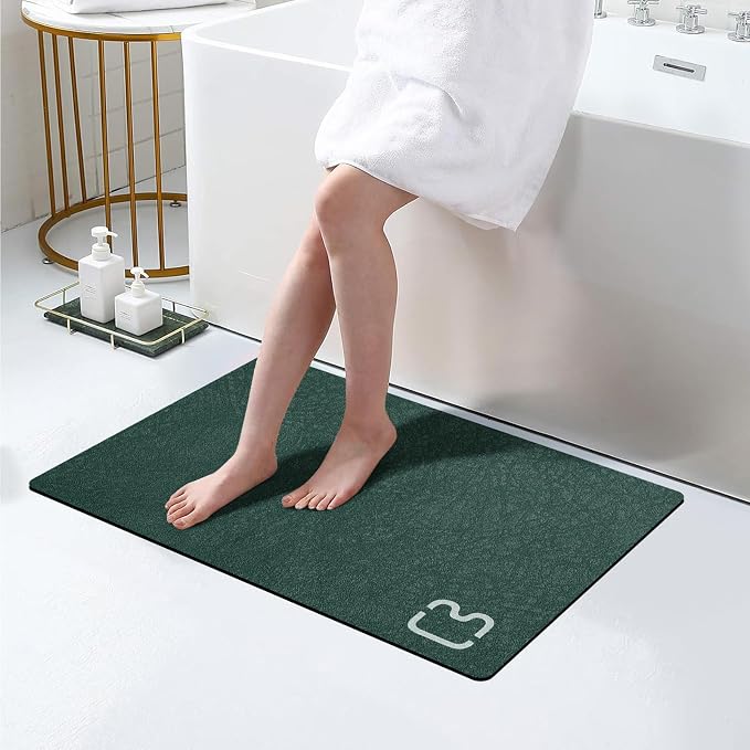 Diatomaceous Earth Bath Mat Stone Bath Mats for Bathroom,17"x27",Dark Green | Non Slip Rubber Backed Quick Dry Super Absorbent Diatomaceous Earth Bath Mat Low Pile Thin Diatomite Bathroom Mat for Floors