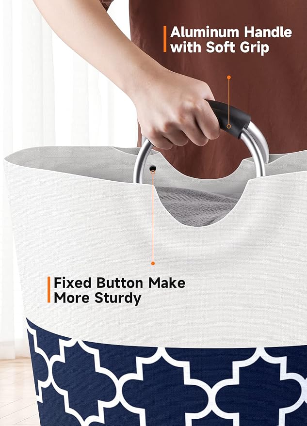 Large Laundry Basket Laundry Hamper Bag Washing Bin Clothes Bag Collapsible Tall with Handles Waterproof Travel Bathroom College Essentials Storage for College Dorm, Family (Blue) 115L | Freestanding Laundry Hamper, Waterproof Dirty Clothes Storage Bag...