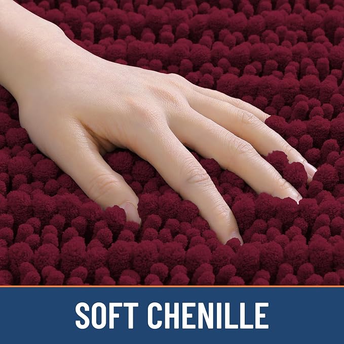 Smiry Bathroom Rugs 24X16, Extra Soft Rubber Backing Chenille Bath Mats | Burgundy Machine Washable Non Slip Quick Dry Bath Mats for Bathroom Floor, Tub, Shower, Home Decor Accessories