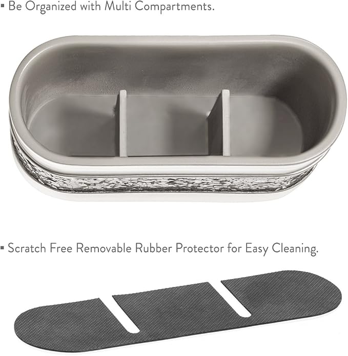 Creative Scents Crackled Glass Silver Toothbrush and Toothpaste Holder for Bathroom - Decorative Bathroom Counter Electric Toothbrush Organizer, 3 Slot, Makeup Brush Holder