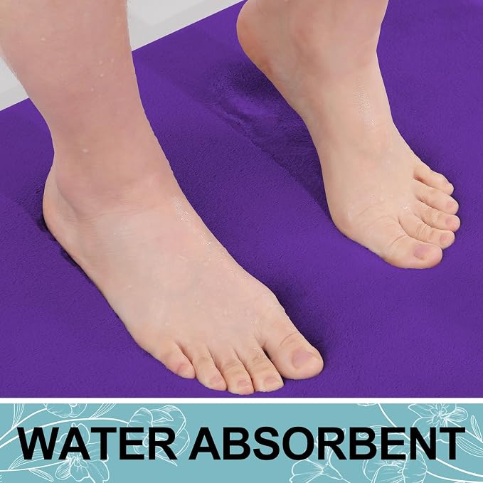 Smiry Memory Foam Bath Mat 30x20, Extra Soft and Absorbent Bathroom Rugs | Deep Purple, Quick Dry Machine Washable Non-Slip Bath Mat for Bathroom Floor, Shower and Tub